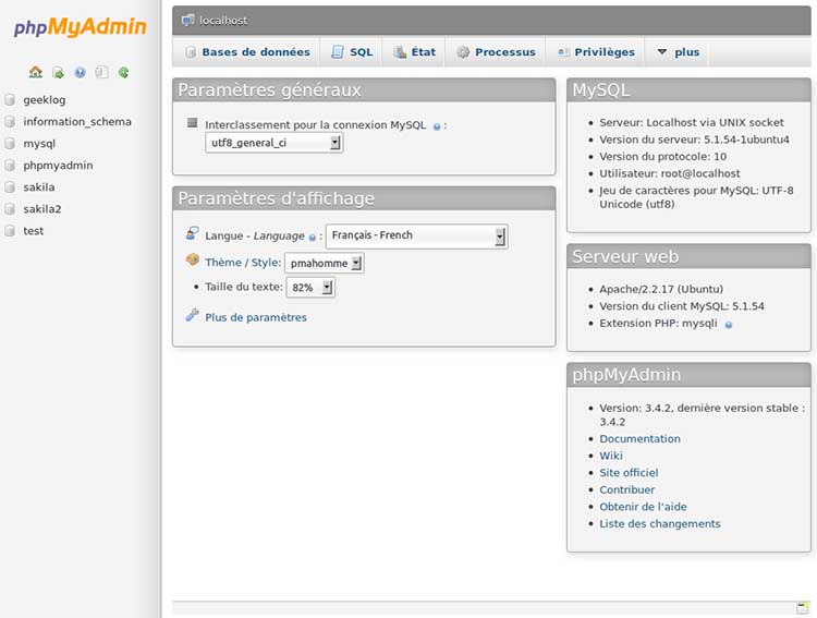 PHPMyAdmin Interface